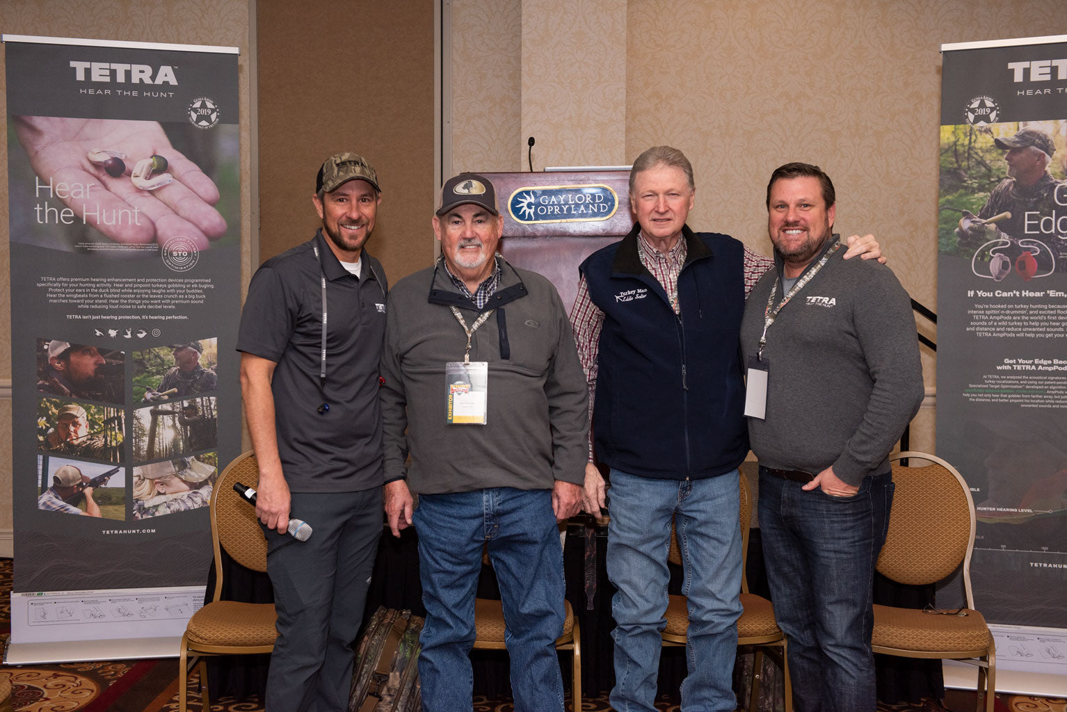 Dr. David Gnewikow Harold Knight Eddie Salter and Dr. Bill Dickinson pose prior to a seminar at the National Wild Turkey Federation convention