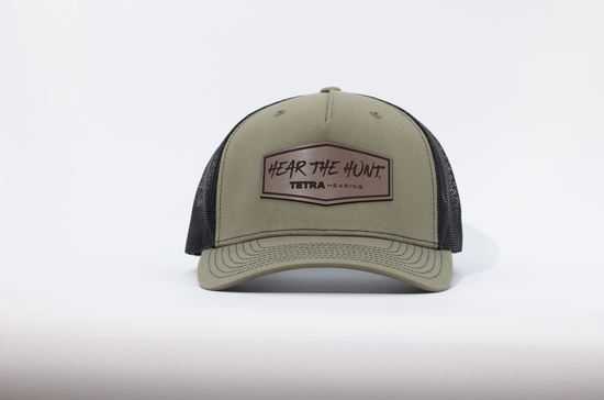 The HEAR THE HUNT GREEN Leather Patch Hat